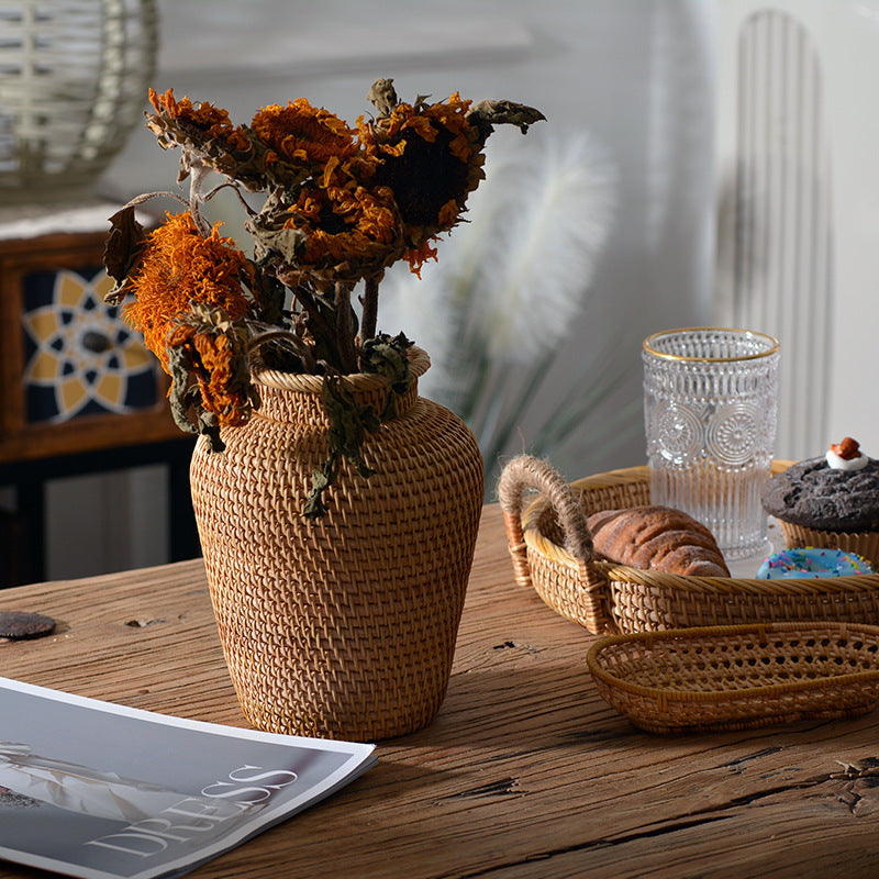 Rattan Woven Floral Vases: Tabletop Flower Baskets